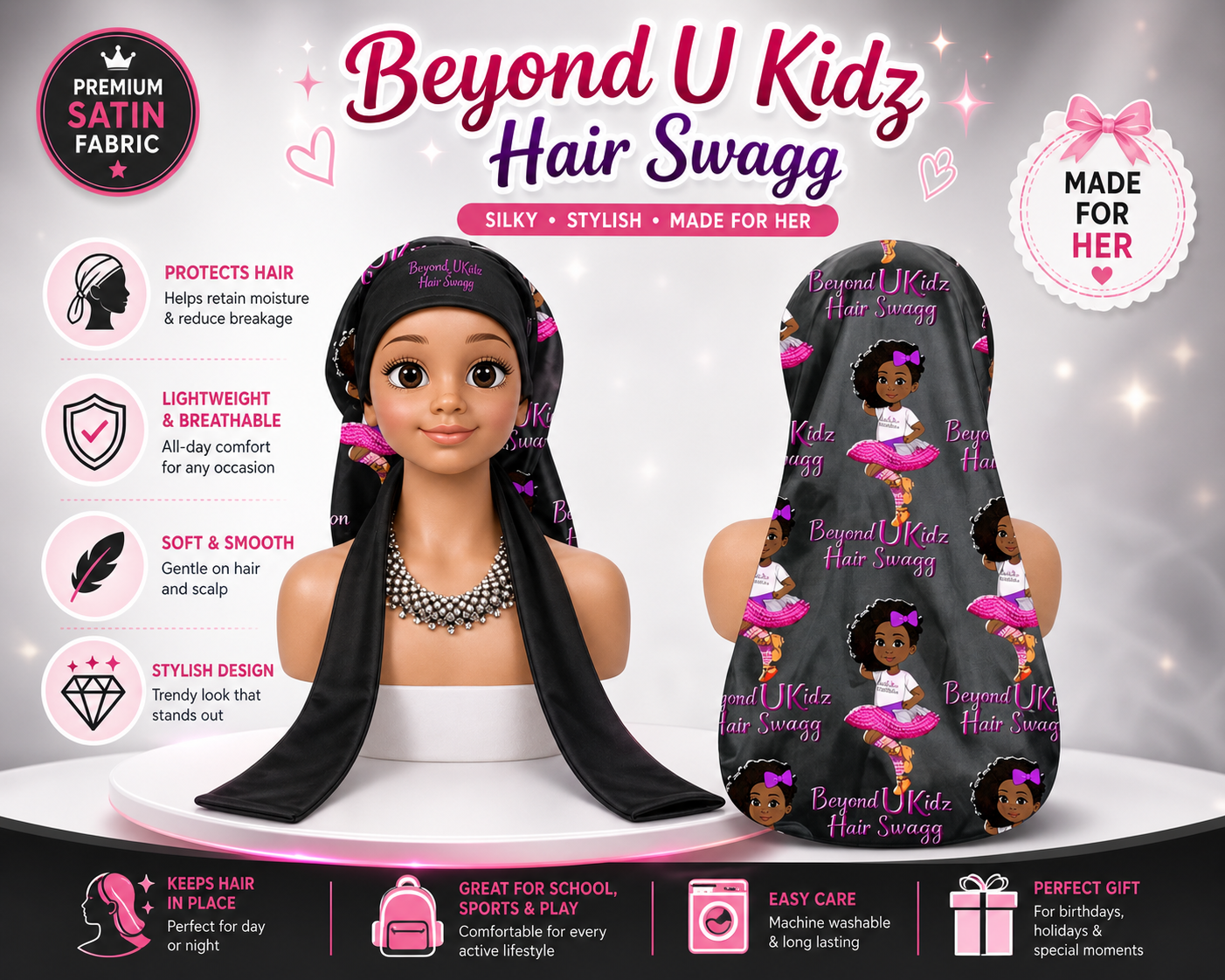 Beyond U Kidz Hair Bonnet (Black)